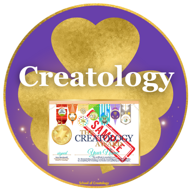 The word Creatology sits on a gold Irish clover above the Award.