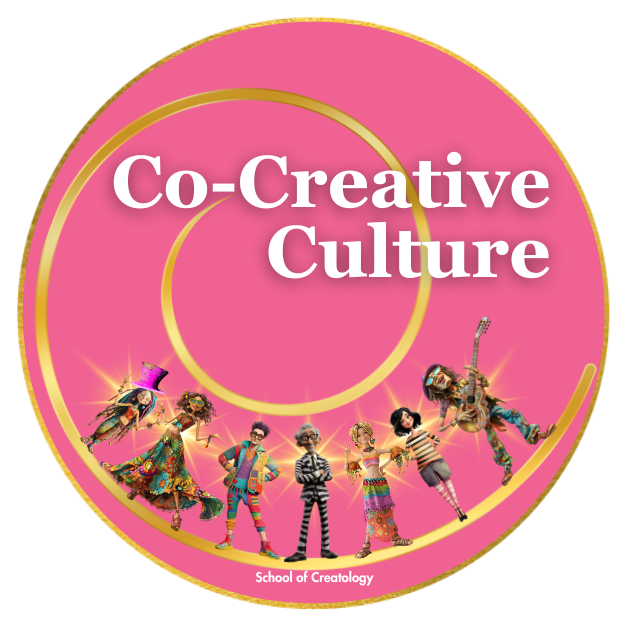 Creatives gather at the base of the spiral of life, as a hummingbird launches from their creativity.